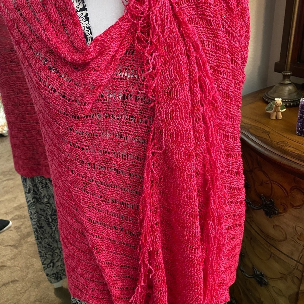 Fun Raspberry Color Knit Shawl-One Size - Picture 2 of 6